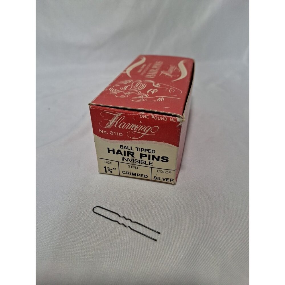 Vintage Flamingo Ball Tip Hair Pins Bobby SZ 1-3/4 "  Crimped #3110 Box, Full